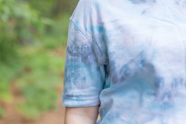 Iced Tie Dye Ribbed Tee - White, Blue, & Grey - S