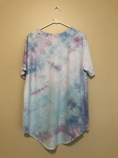 Iced Tie Dye Oversized Shirt - Blue, Pink, & White - L